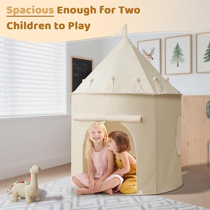 Golden Beige Kids Tent: Pop up Kids Play Tent Made by Peachskin Fabric - Toddler House for Indoor & Outdoor - Great Princess Castle for Baby