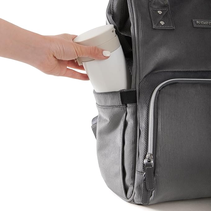 SUNVENO Velvet Stitching Diaper Bag Backpack Large Capacity Tote Shoulder Nappy Bag Organizer for Baby Care with Insulated Pockets,Waterproof Fabric, Grey
