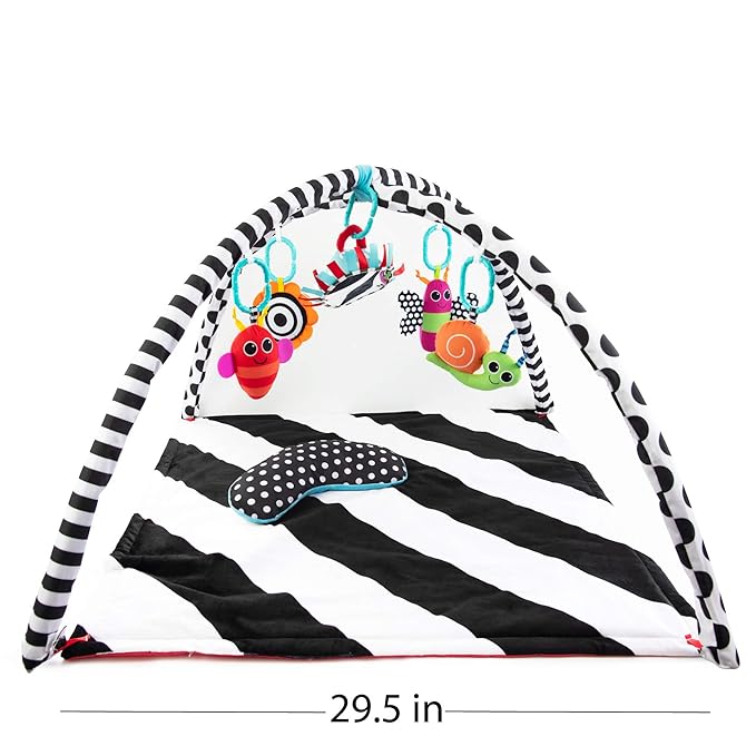 Sassy Black & White Tummy Time Playmat for Tummy or Back Play with Detachable Toys, Ages 0+ Months