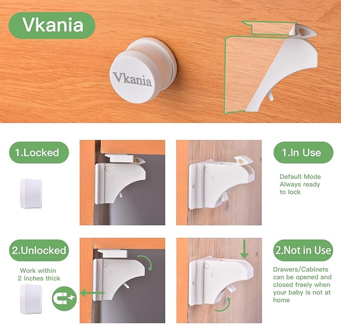 2 Pack Vkania Magnetic Cabinet Locks Keys - Extra Stronger Baby Proofing Magnet Drawer Replacement Key (Only 2 Keys)