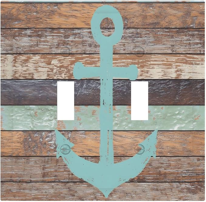 Timeworn Marine Weathered Wood Rustic Nautical Anchor Decorative Switch Plates 2 Gang Double Toggle Outlet Light Switch Cover Wall Plate Electrical Faceplate for Farmhouse Home Decor