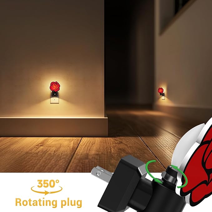 L LOHAS LED Red Rose Night Lights Plug into Wall, Gothic Rose LED Night Light with Dusk?‘to?‘Dawn Sensor, Adjustable Brightness, 350° Rotatable Plug in Nightlight for Bedroom Hallway Bathroom (2 Pack)