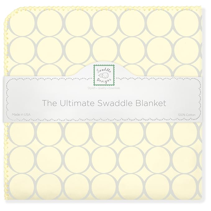SwaddleDesigns Large Receiving Blanket, Ultimate Swaddle for Baby Boys, Girls, Softest US Cotton Flannel, Best Shower Gift, Made in USA, Sterling Mod Circles on Sunwashed Yellow (Mom's Choice Award Winner)