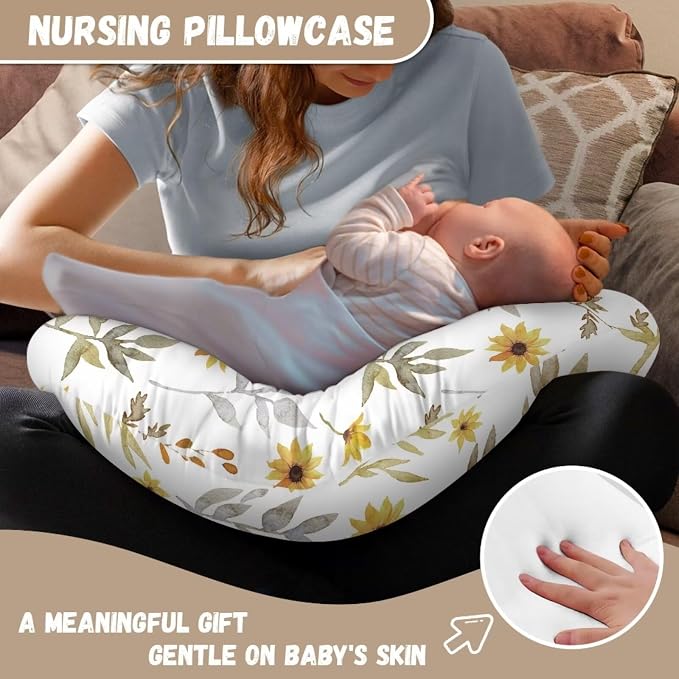 Sunflower Leaves Nursing Pillow Cover Breast Feeding Pillow Support Positioner Lounger Slipcover for Baby Boy Girl Newborn Infant