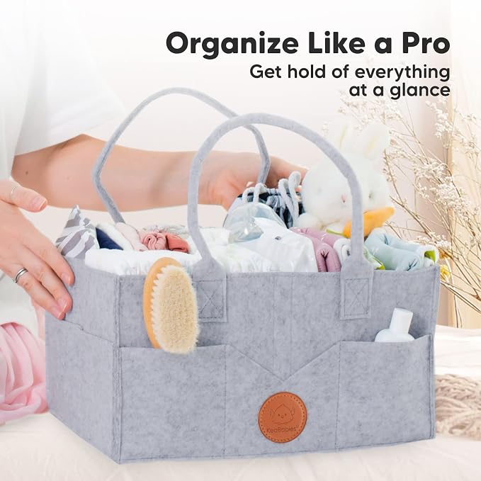 KeaBabies Baby Hair Brush and Baby Comb Set and KeaBabies Diaper Caddy Organizer - Wooden Baby Brush with Soft Goat Bristle, Baby Organizer for Nursery