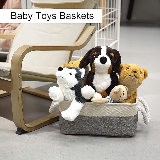 HNZIGE Fabric Storage Baskets for Organizing(6 Pack) Small Baskets for Shelves, Laundry, Nursery, Closets, Decorative Baskets for Gifts Empty (White&Gray, 11.8" x 7.8" x 5.1")