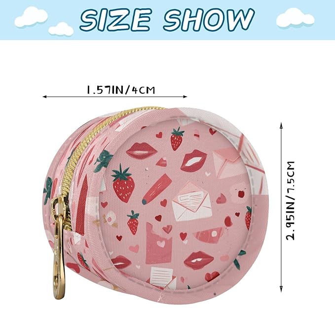 Pacifier Holder with Clip Pacifier Case for Diaper Bag Round Baby Pacifier Pouch Box Bag Portable Valentine Pink Strawberries Hearts Love Letters