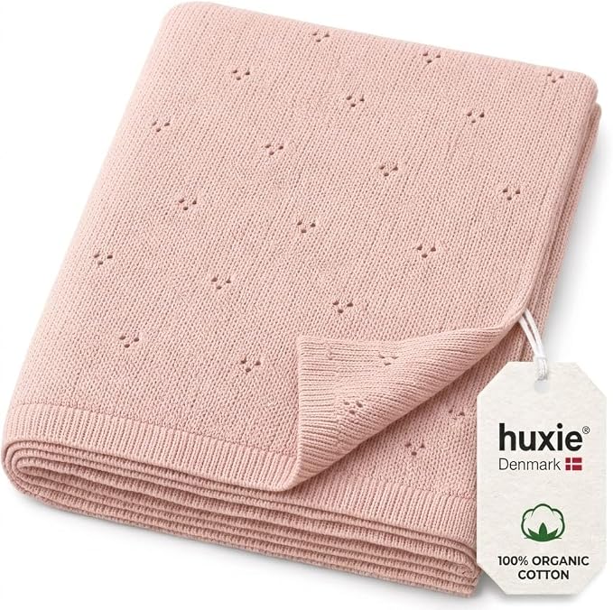 100% Organic Cotton Pointelle Knit Baby Girl Quilt – Lightweight, Breathable Swaddle Blanket for Newborns | Baby Registry Essential & Gift (Blush)