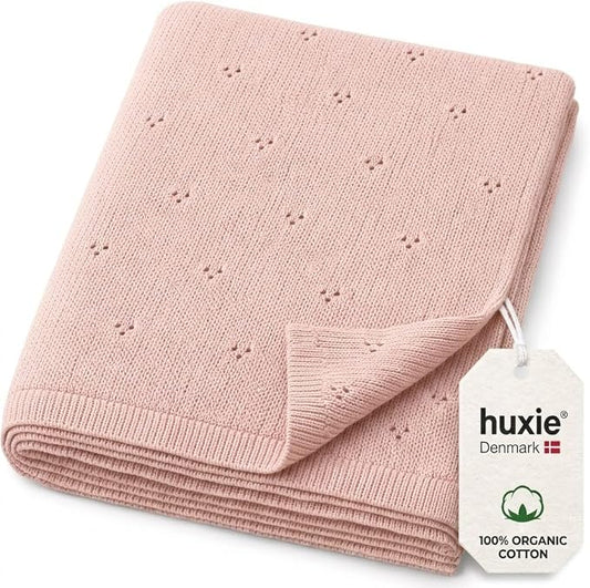 100% Organic Cotton Pointelle Knit Baby Girl Quilt – Lightweight, Breathable Swaddle Blanket for Newborns | Baby Registry Essential & Gift (Blush)