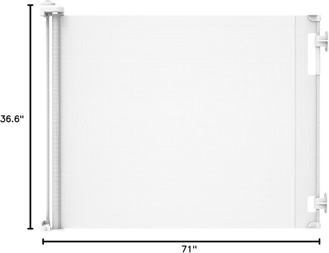 Hakuna Pets Indoor/Outdoor Paw Proof Retractable Dog Gate, 36.6" Tall Extends to 71" Wide, White