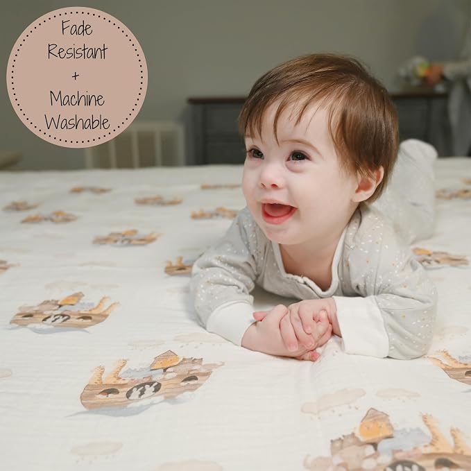LollyBanks Muslin Swaddle Blankets 2PACK, 100% Cotton Baby Blanket 47 x 47 Inches, Large Baby Swaddle Breathable, Muslin Blankets for Boys and Girls (Child of God and Noah's Ark Print)