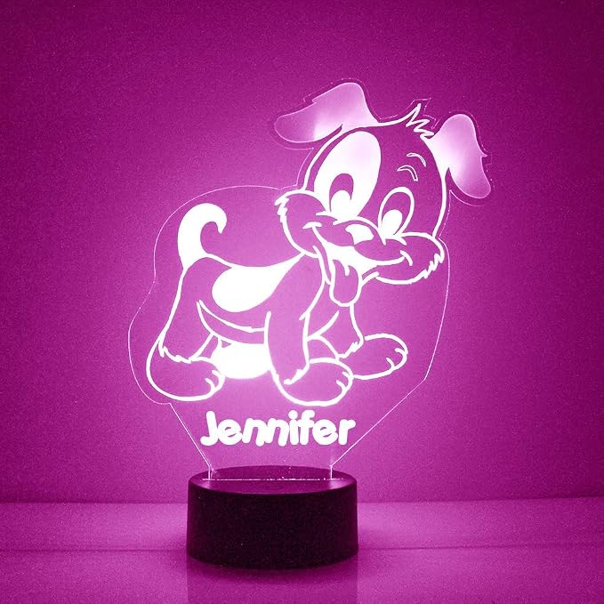Personalized Puppy Dog LED Sign Night Light Lamp with Remote, Custom Text, Acrylic Display with 16 Colors & 4 Modes, Battery or USB Power, Made in The USA