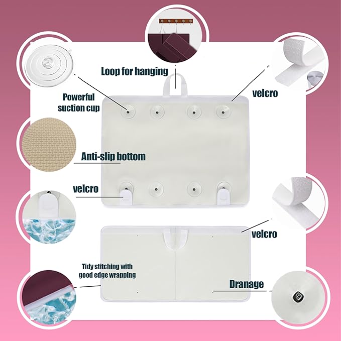 Bath Kneeler ?? Suction Cups & 1.5" Padding.Certified Non Toxic Bath Kneeling Pad for Bath Tub & 5 Bath Toy Organizer. Fast Dry Baby Bath Kneeler and Elbow Rest Pad Set by Supa Ant-Bordeaux