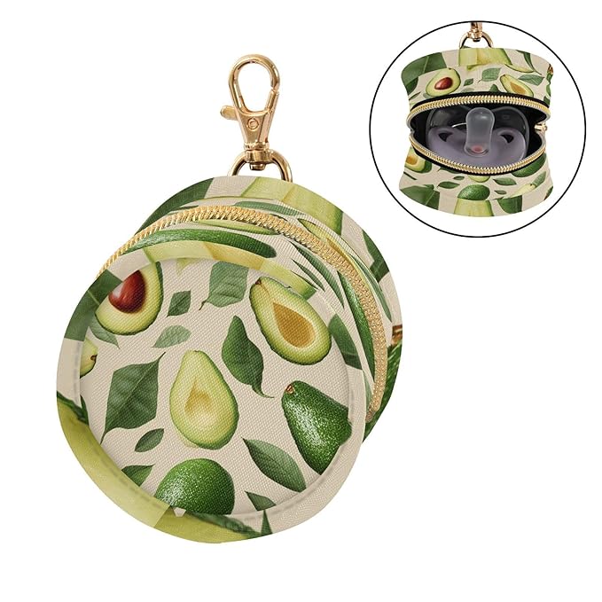 Pacifier Holder with Clip Pacifier Case for Diaper Bag Round Baby Pacifier Pouch Box Bag Portable Nature Avocados Leaves