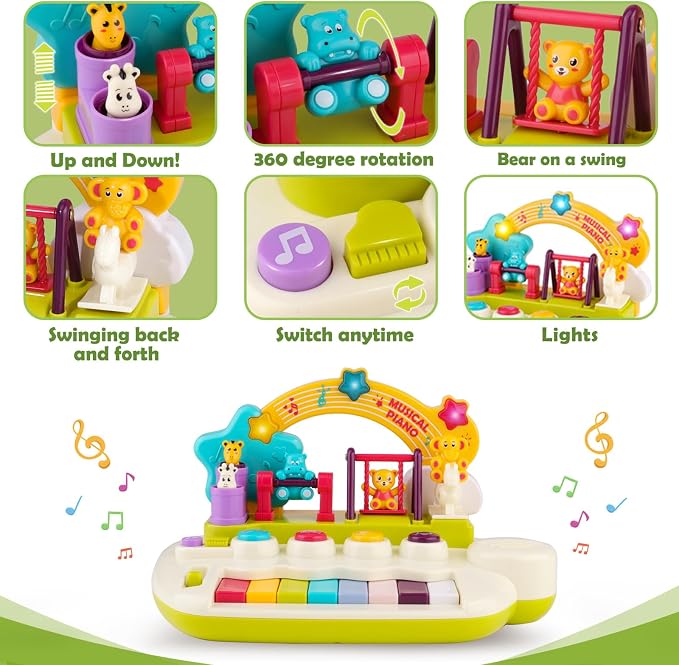 Baby Piano Toys for 1+ Years Old Birthday Gifts Animal Light Up Musical Toy Music Toy Instruments Piano Keyboard Toy for Toddlers Infant Learning Educational Interactive Toys 3+ Months
