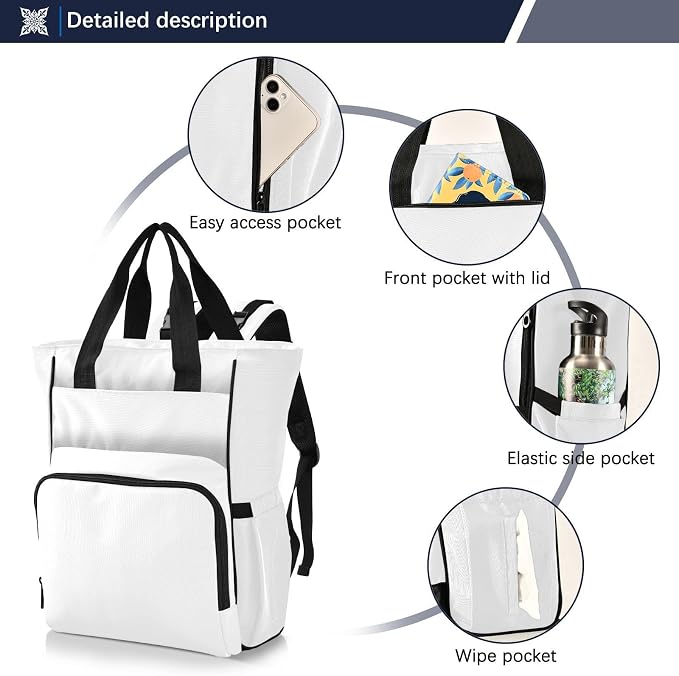 Diy Pure Milk White Diaper Bag Backpack Waterproof Large Capacity Multifunctional Diaper Bags with Insulated Pockets and Stroller Straps Travel Backpack for Baby Girl/Boy