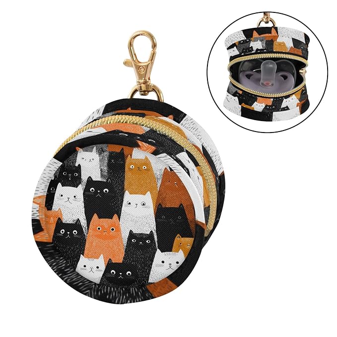 Pacifier Holder with Clip Pacifier Case for Diaper Bag Round Baby Pacifier Pouch Box Bag Portable Black and White Orange Cat