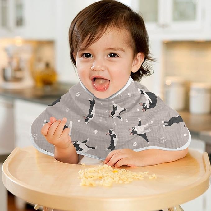 Yoga Boston Terrier Dog Pattern Muslin Burp Cloths for Baby 1 Pack 100% Cotton Baby Washcloths Bibs for Boy Girl