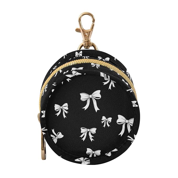 Bow Black Pattern Pacifier Holder Case with Metal Clip Portable Pacifier Cover Pouch for Newborn Baby Boys Girls