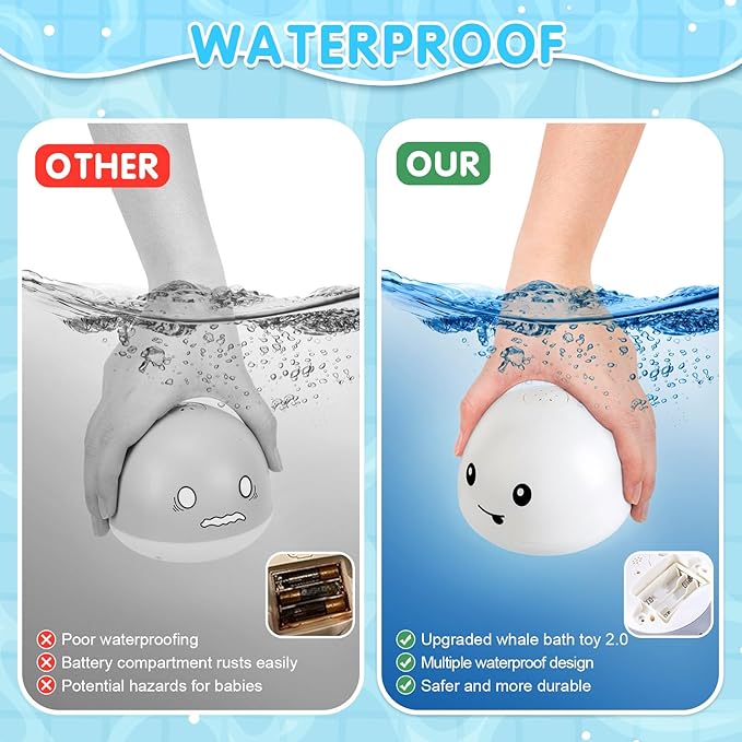 Gigilli Whale Bath Toy Sprinkler, Baby Bath Toys for Babies 6-12-18 Month Toddler Pool Water Toy, Light Up Bath Toys for Kids Ages 1-3, 1 Year Old Boy Girl Gift Infant Birthday Bathtub Water Table Toy