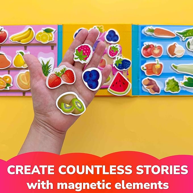 QUOKKA Travel Magnetic Puzzles for Toddlers 1-3 – 20+Pcs Fruits & Vegetables Game – Fun Travel Game Toy for Kids Ages 3-5 – Strong Magnets for Car Activities – Fun Toddler Puzzle Ages 2-4