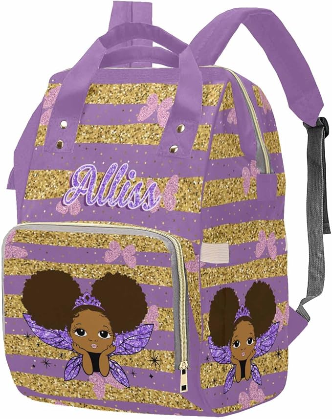 M YESCUSTOM Customized Purple Baby Bag with Name Custom Diaper Baby Bag for Mom Wife Personalized Butterfly Print Nursing Bag for New Born Gift