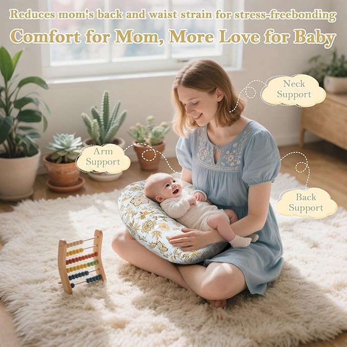 Nursing Pillow & Breastfeeding Pillow ??Ergonomic C-Shape for Breastfeeding & Bottle Feeding, Standard Size Breathable with Washable Cover, Hypoallergenic,Tummy Time & Sitting Support (0-12Months)