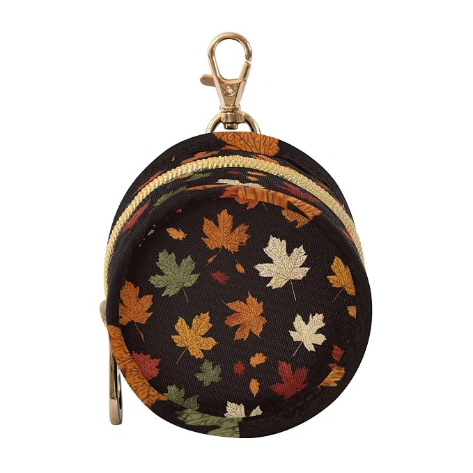 Pacifier Holder with Clip Pacifier Case for Diaper Bag Round Baby Pacifier Pouch Box Bag Portable Maple Leaves Black