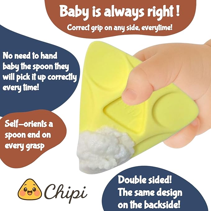 Chipi Baby Spoon ??Smarter Baby Steps, First Stage Training, Self-Feeding Utensil, Easy Grip, Choke-Free, Soft Silicone, Pre-Spoon for Puree Toddler Baby Led Weaning (BLW), Essential 6 month