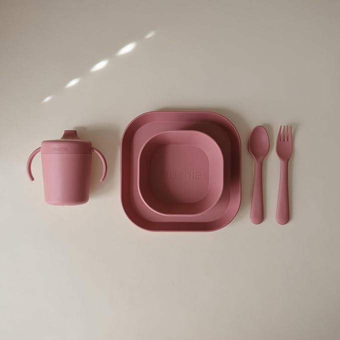mushie Trainer Sippy Cup | Made in Denmark | Leak Resistant Twist-Off Lid & Handles | 6 Months + (Dusty Rose)