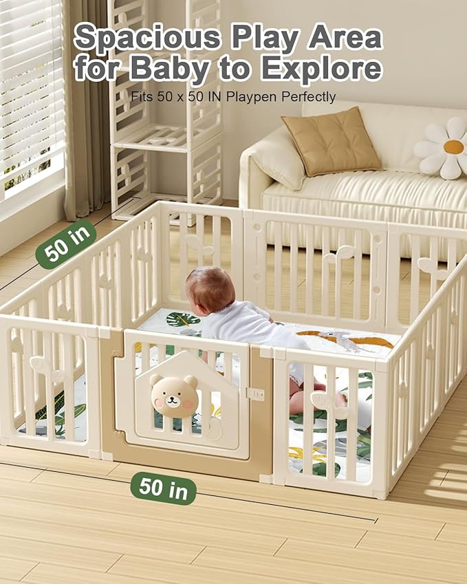 TINYHARBO Premium Foam Baby Play Mat 50x50 ??Removable & Machine Washable Cover, Extra Thick Padding Playpen Mat, Non-Slip Crawling Mat, Easy to Clean for Infants, Toddlers & Babies