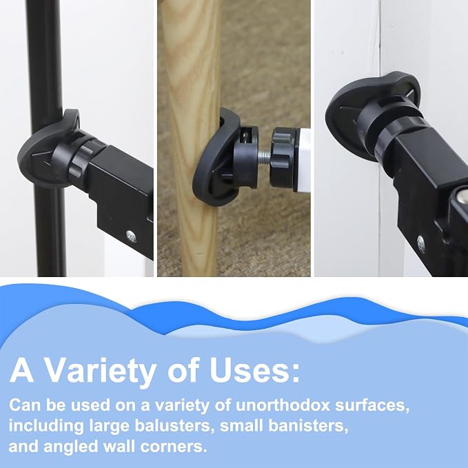 2 Pack Baby Gate Banister Adapter for Pressure Mounted Stair Gates Universal Hardware Parts Kit Baby and Dog Gate for Stairs No Drilling (Black)