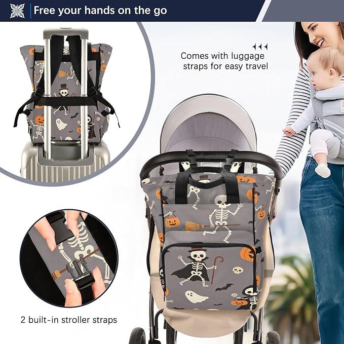 Gothic Skull Peonies Diaper Bag Insul Travel Mom Dad