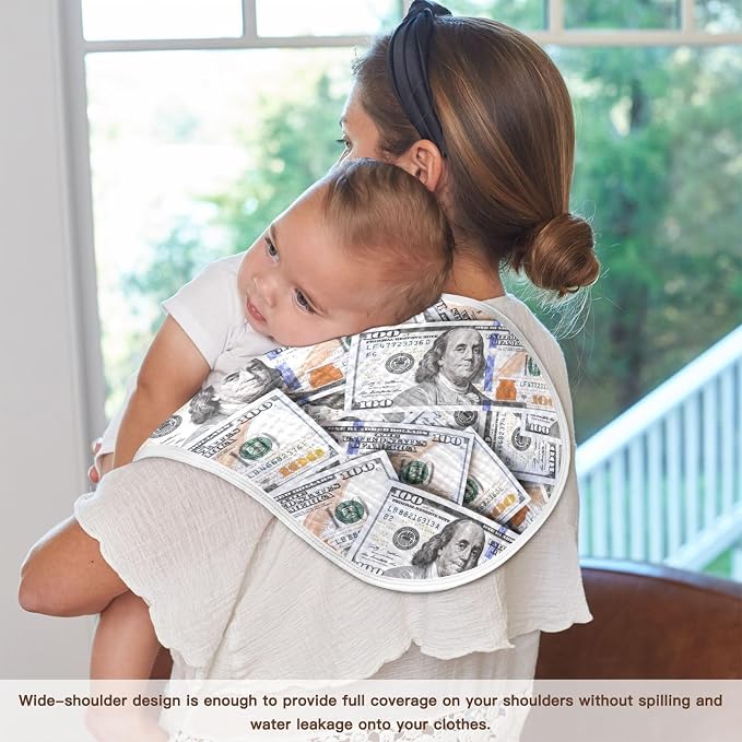 Muslin Burp Cloths for Baby Boys and Girls - 4-Pack Ultra Absorbent Money Hundred Dollar Bill Muslin Washcloths, Newborn Towel, Milk Spit Up Rags, Burp Cloth Bib for Unisex, 22 x 11 Inch