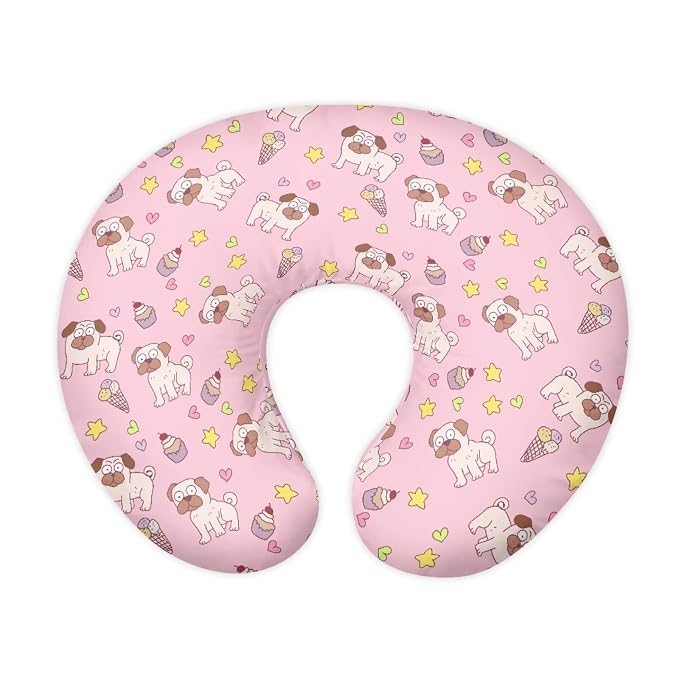 Lovely Dog Print Nursing Pillow Cover for U-Shaped Feeding Cushion Cover Pink Breastfeeding Pillow Slipcover with Hidden Zipper