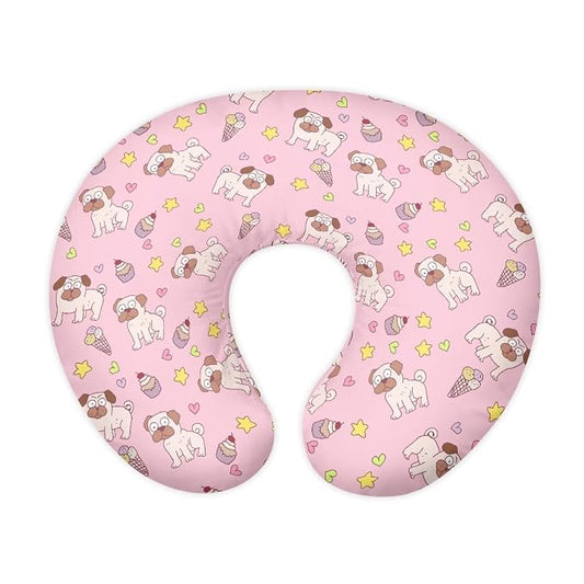 Lovely Dog Print Nursing Pillow Cover for U-Shaped Feeding Cushion Cover Pink Breastfeeding Pillow Slipcover with Hidden Zipper