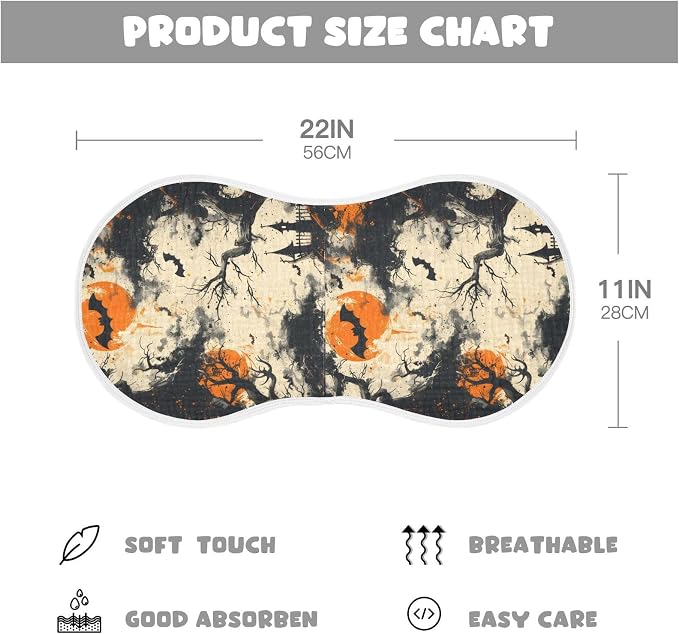 Vintage Halloween Muslin Baby Burp Cloths - Super Absorbent and Soft Burping Rags - Cotton Burp Clothes Set for Boys and Girls, 1 Pack