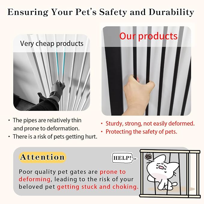 Lumizone Extra Tall Cat Gate 61.02" High Pressure Mounted 26.18"-29.91" Extra Wide 1.37" Gap No Drilling Auto-Close One-Handed Operation Tall Pet Gate for Dogs(Black, 61.02" H x 26.18"-29.91" W)