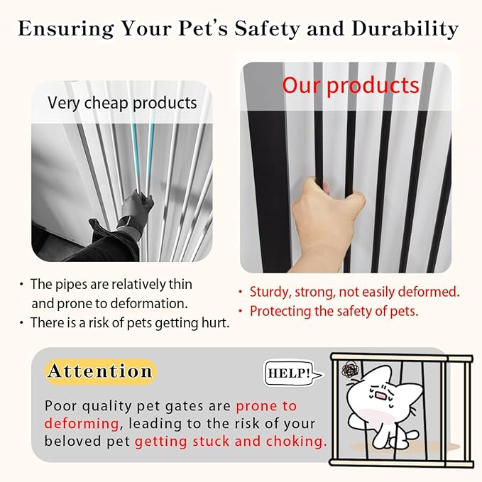Lumizone Extra Tall Cat Gate 61.02" High Pressure Mounted 29.92"-34.24" Extra Wide 1.37" Gap No Drilling Auto-Close One-Handed Operation Tall Pet Gate for Dogs(Black, 61.02" H x 29.92"-34.24" W)
