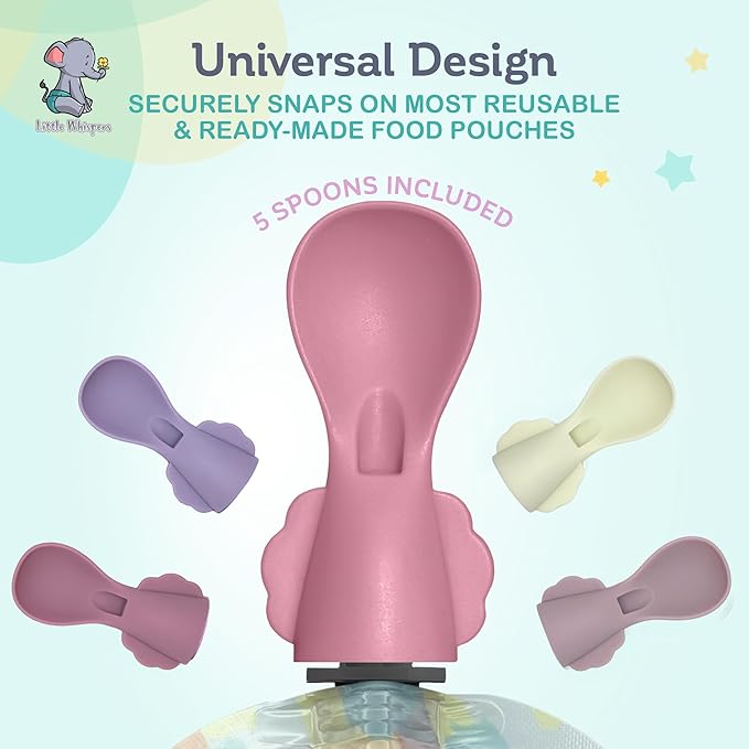 Little Whispers Baby Food Pouch Spoon Attachments - Stage 1, Small (Blossom) - 5 Pack