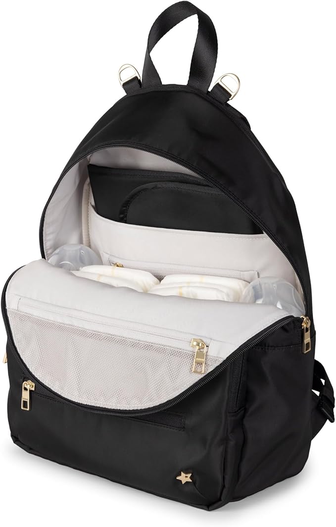 JuJuBe Diaper Bag Backpack with Changing Pad, 11-Pocket Large Capacity Organizer, 2 Interior Insulated Bottle Pockets, Wipe Pocket, Stroller Straps, Trolley Sleeve, Machine Washable (Black)