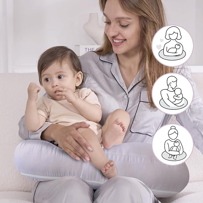 Plushii U-Shaped Nursing Pillow with Washable Cover,Blush | Ergonomic U-shaped breastfeeding support pillow for mom and baby, featuring a soft, breathable and washable cover