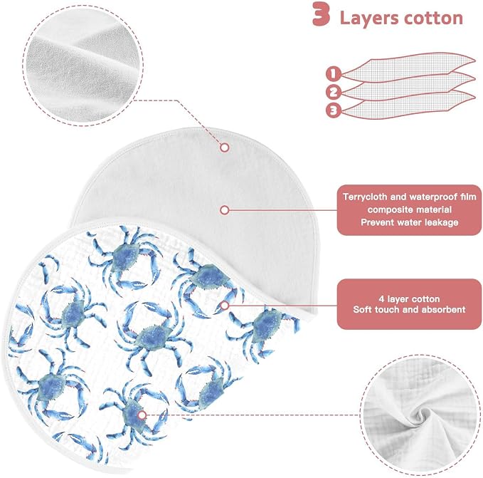 vvfelixl Baby Burp Cloths Blue Crabs Baby Newborn Cotton Burping Cloths Set Baby Washcloths 4 Pack