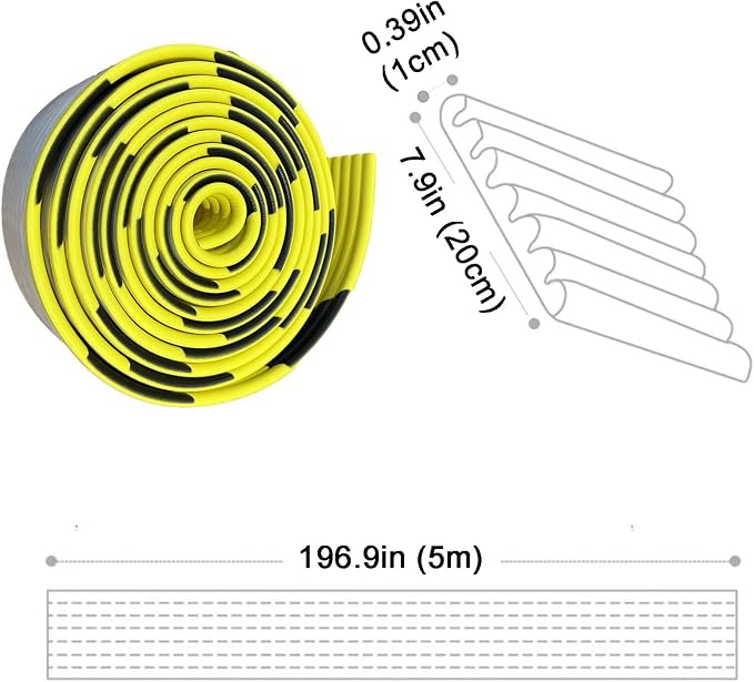 Garage Wall Protector 196.9in/5m, Yellow Black High-Visibility Foam Edge Guard for Car Door, Self-Adhesive 0.39in Thick Bumper Padding, Parking Warehouse Home Furniture (7.9in/20cm Wide)