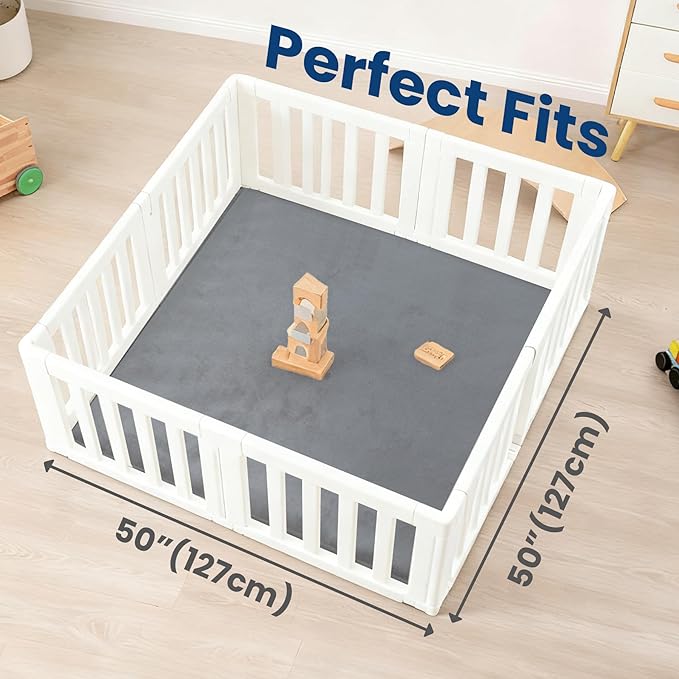 Huloo Sleep Baby Play Mat for Floor,1.3" Thick Elasti-Foam 50"×50" Playpen Mat for Tummy Time,Non-Toxic Certified Water Repellent Soft Coral Velvet for Toddler,Infant,Kids,Non-Slip Backing Safe for Crawling(Dark Grey)