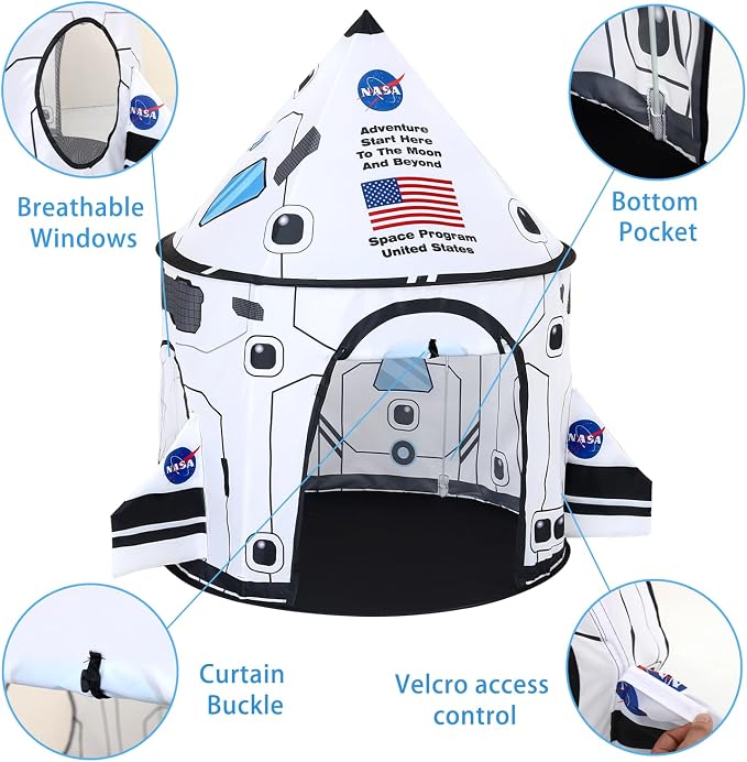 Rocket Ship Play Tent Kids Play Tents Cute Space Tent Indoor Outdoor Spaceship with Wing