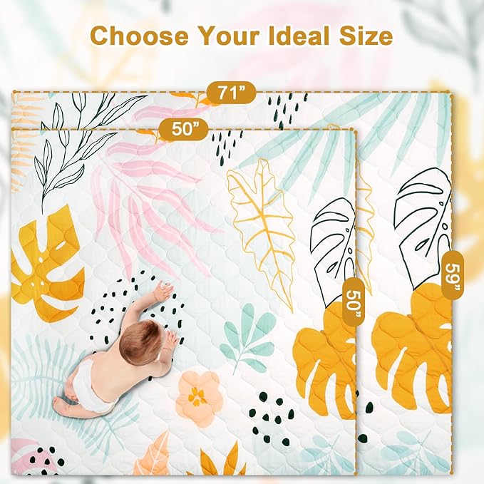 TINYHARBO Premium Foam Baby Play Mat 71x59 ??Removable & Machine Washable Cover, Extra Thick Padding Playpen Mat, Non-Slip Crawling Mat, Easy to Clean for Infants, Toddlers & Babies