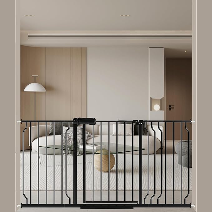 WAOWAO Baby Gate 52.76-62.2" Extra Wide Pressure Mounted Walk Through Swing Auto Close Safety Black Metal Toddler Kids Child Dog Pet Puppy for Stairs,Doorways,Kitchen