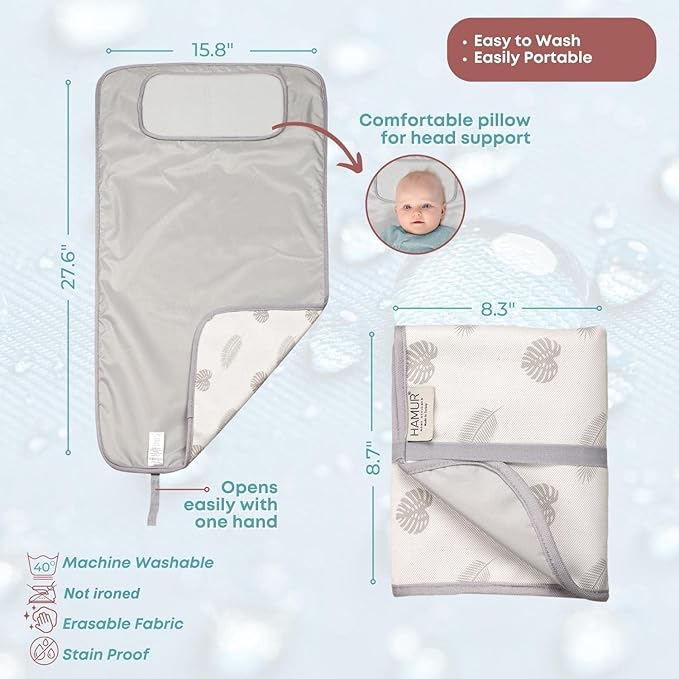Hamur Home Portable Changing Pad ??Waterproof, Washable & Easy Wipe Clean, Foldable Travel Baby Changing Mat for Diaper Bag, Compact & Lightweight, Must-Have for Newborns (Leaves Pattern)