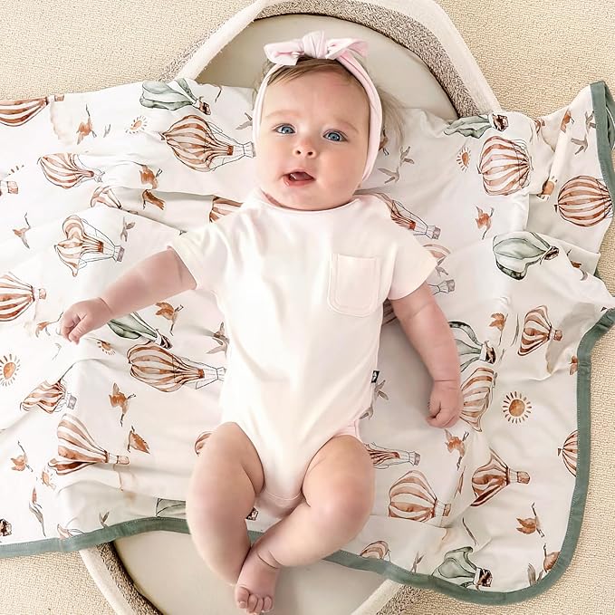 GRSSDER Baby Blankets Super Soft Jersey Knit Swaddle Blanket for Baby Girls and Boys, Double Layer Receiving Blankets 34 x 44 Inches, Extra Large for Baby Swaddling, Balloon Print